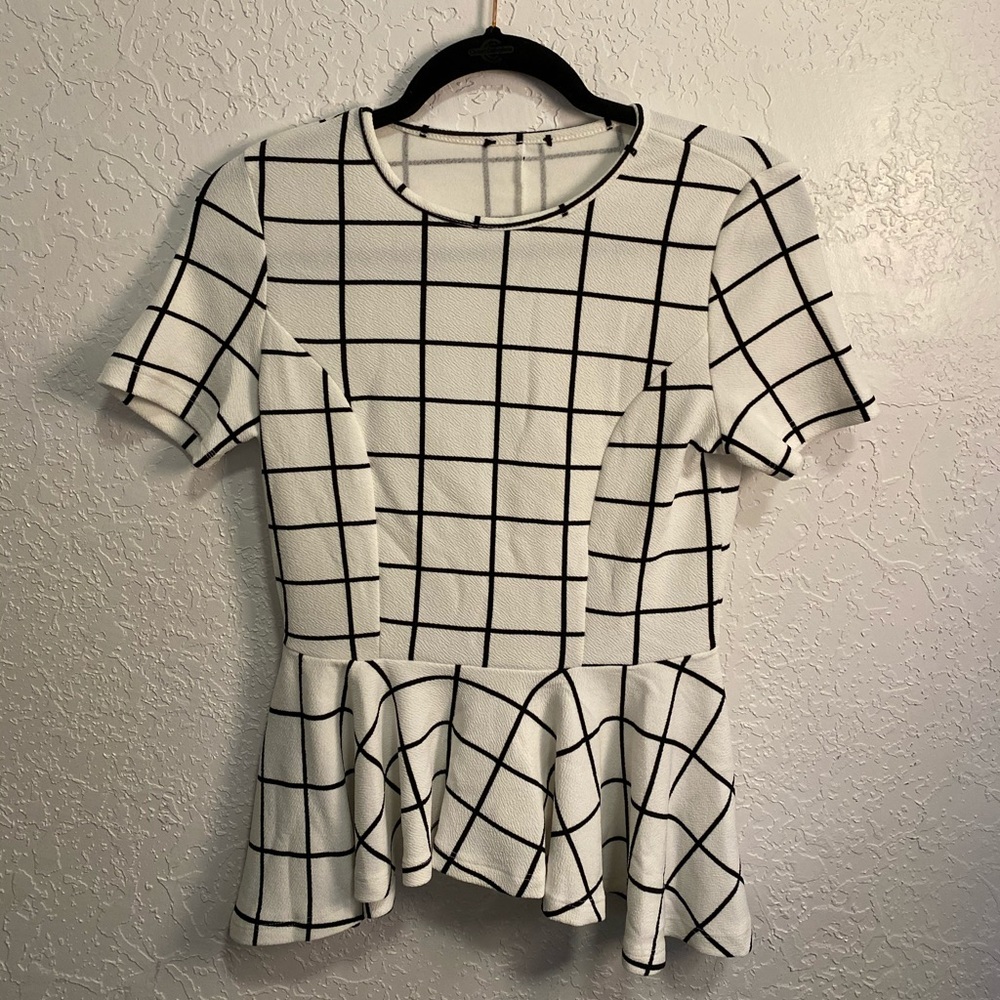 Black and white grid blouse